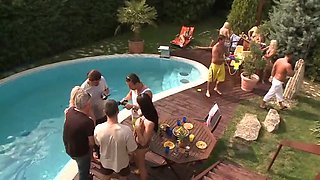 Naked Pool Party with Hot Girls - Group of Guys Gets Naked for Blowjobs & Threesome