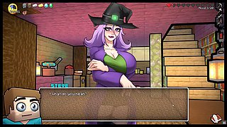 Purple-haired witch brews a cum magic potion in this hot Minecraft parody game