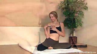 Hairy girl Rachel does her morning yoga and strips - WeAreHairy