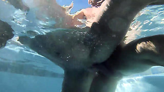 Slim mature mom enjoys underwater sex with her stepson