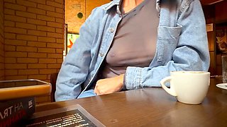 MrsMrsJones Flashes Big Tits and Nipples in Sheer Blouse Publicly
