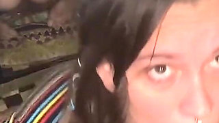 Horny Brunette Smoking and Riding Dildo