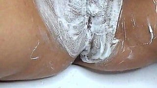 I Shave My Hairy, Narrow Pussy with a Trimmer and a Razor with Shaving Foam! Close-up!