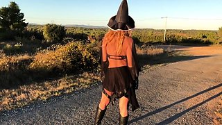 Tiny redhead outdoor masturbation