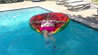 Short Video of BBW Nurse Vicki Floating on Her Huge Watermelon