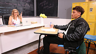 Thick blonde in stockings is fucked by the horny student