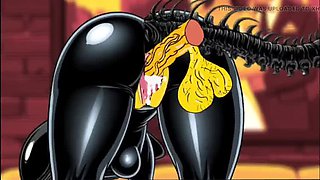 Halloween Hentai: Alien Simpsons Wife in Latex Costume Fucks Husband Hard in Wet Pussy