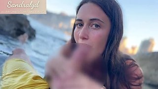 Spanish teen Sandralydx gives intense outdoor handjob and blowjob until cum swallow in mouth POV