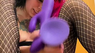Amateur brunette strips and toys pussy in solo