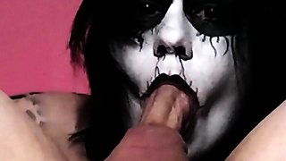 Black Metal Goth Deepthroats so Good That She Gets Two Throatpies