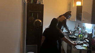 Dominant MILF Stretches Latex Sub's Ass Wide in Kitchen