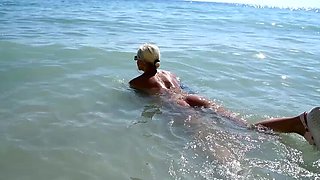 Hot Blonde with Big Natural Tits Naked on Nude Beach - Public Beach Fun