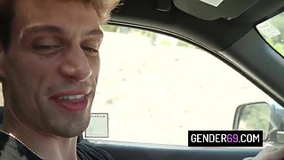 Uber-sexy Transgender princess Boned by Stranger With Ample Chisel For a Free-for-all Rail
