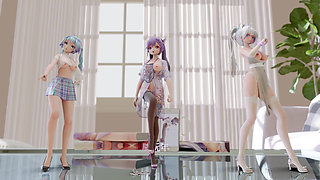 [mmd] Radiant Hatsune Katsuharu Hurly Burly Three-person Striptease Erotic Uniform