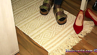 Golden Mules & Black Nylons - Sensual Shoe Removal