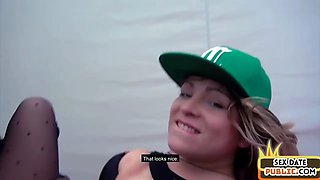 Outdoor amateur IR pantyhose slut fucked in 3some