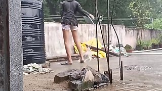 Cute Desi College Girl Playing Hard In Rain Boobies Shake