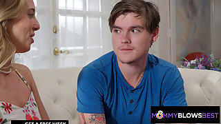 MOMMY BLOWS BEST - Blonde MILF Millie Morgan Gives Sloppy BJ to Future Babysitter