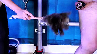 Tight Rope Bondage for Tickles - Miss Tory Tease Gags Her Tickle Toy and Uses His Drool to Tease His Caged Cock