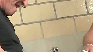 Gothic slut double penetrated in the bathroom