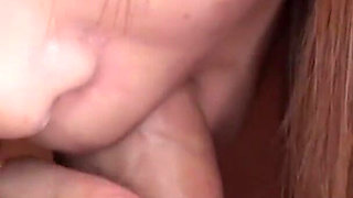 19 year old Asian cutie with a hairy twat gives a blowjob and eats cum
