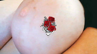 Sexy babe with red lipstick shows the boobs at night