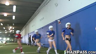 Frat girl dominates young lesbian chicks into hot foursome