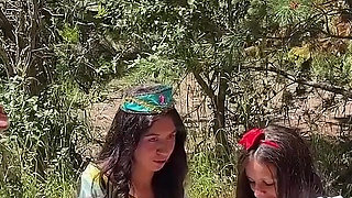 Cute Princesses Jasmine and Snow White Get Fucked by Rough Guys in a Fairy-tale Forest