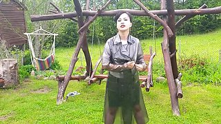 Wanilianna Outdoor Fetish: Raincoat, Nylons & Open Bra Nipples