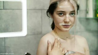 Smallish gal, Anna is having a douche in front of the camera, just for joy