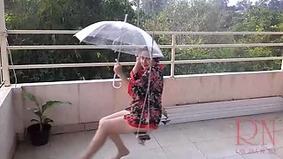 Regina Noir Nude Maid Swinging No Panties in Rain Garden Voyeur