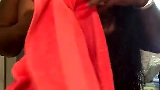 Amateur black Diamond takes a shower and masturbates