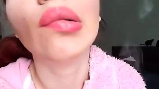 Glossy Pinky Lips Closeup Smoking Teen