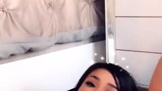 Busty curly brunette with big boobs fucks on couch