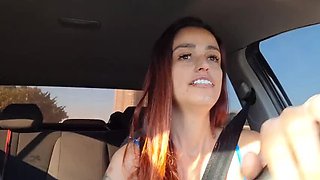 Married Lady Driver Catches Guy Jerking Off in Her Car - Big Boobs Youtuber Gets Fucked