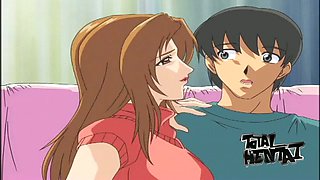 Happy dude takes his great chance to suck big boobies of hentai beauty