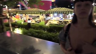 Naughty exhibitionist mom flashing tits and pussy at public