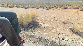 Ebony MILF Taking a Piss Next to the Road and Gets Hubby to Lick Her Pussy Clean After