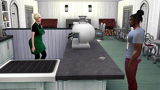 Cartoon 3D Barista Hot Interracial Sex