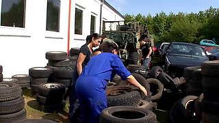 Elderly German Couple Threesome with Curvy Girl and Two Men - Outdoor Fuck