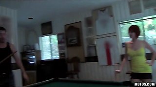 Gang of chicks turn a game of pool into a fucking orgy
