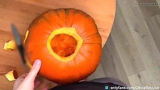 Olivia Bay's Big Tits Halloween Prank - Stepsister Gets Pumpkin Dick Surprise Part 1