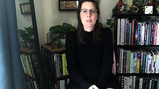 Small titted brunette Sharron with glasses masturbates