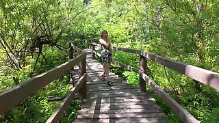 Blonde is depraved enough to masturbate outdoors - Solo