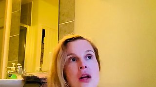 Blonde amateur MILF sucks and jerks for facial