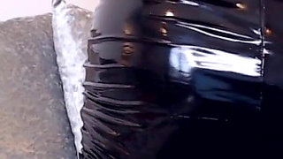 PVC slut Sophie James BBC dildo pissing