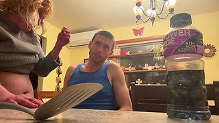 Bend Emo Girl Over Kitchen. Stool in Bright Airy Kitchen Dirty Talk Whole Time