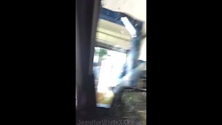 Jennifer White gets wild with a gas station stranger in car - deepthroat & creampie