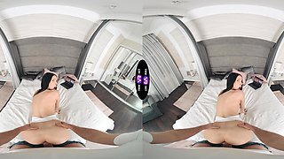 Virtual reality sex with a gorgeous brunette teen Jasmine Jayne on the bed