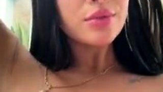 Brunette Tranny jerking in hard dick in solo Webcam